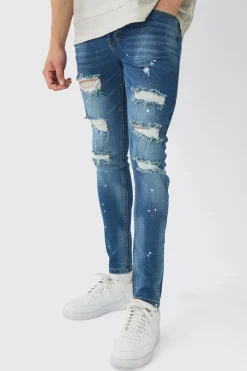 boohooMAN Skinny Stretch Rip & Repair Paint Splatter Jeans | UK| Trousers|Jeans