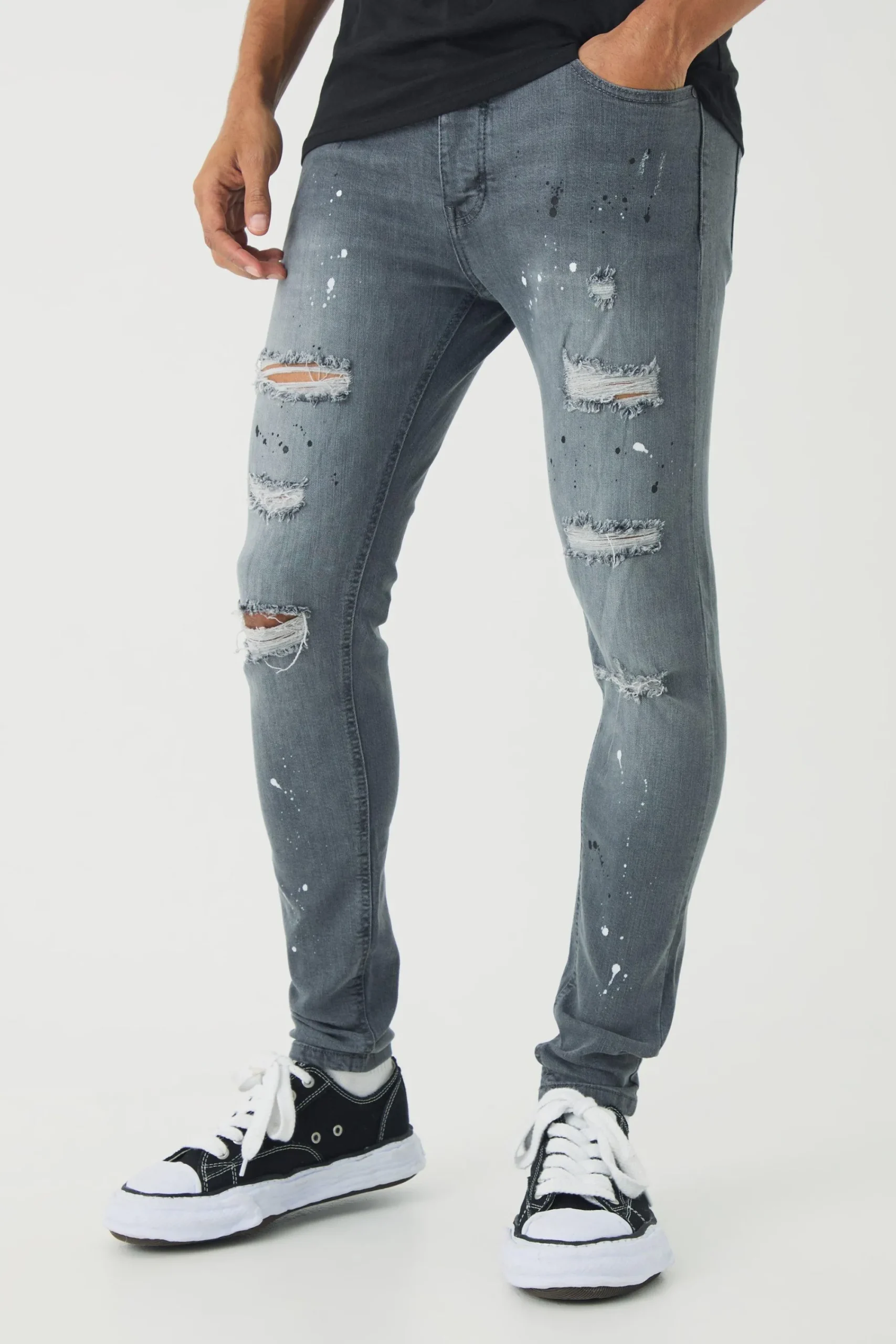 boohooMAN Skinny Stretch Rip & Repair Paint Splatter Jeans | UK| Trousers|Jeans