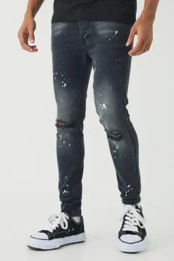 boohooMAN Skinny Stretch Ripped Paint Splatter Jeans | UK| Trousers|Jeans
