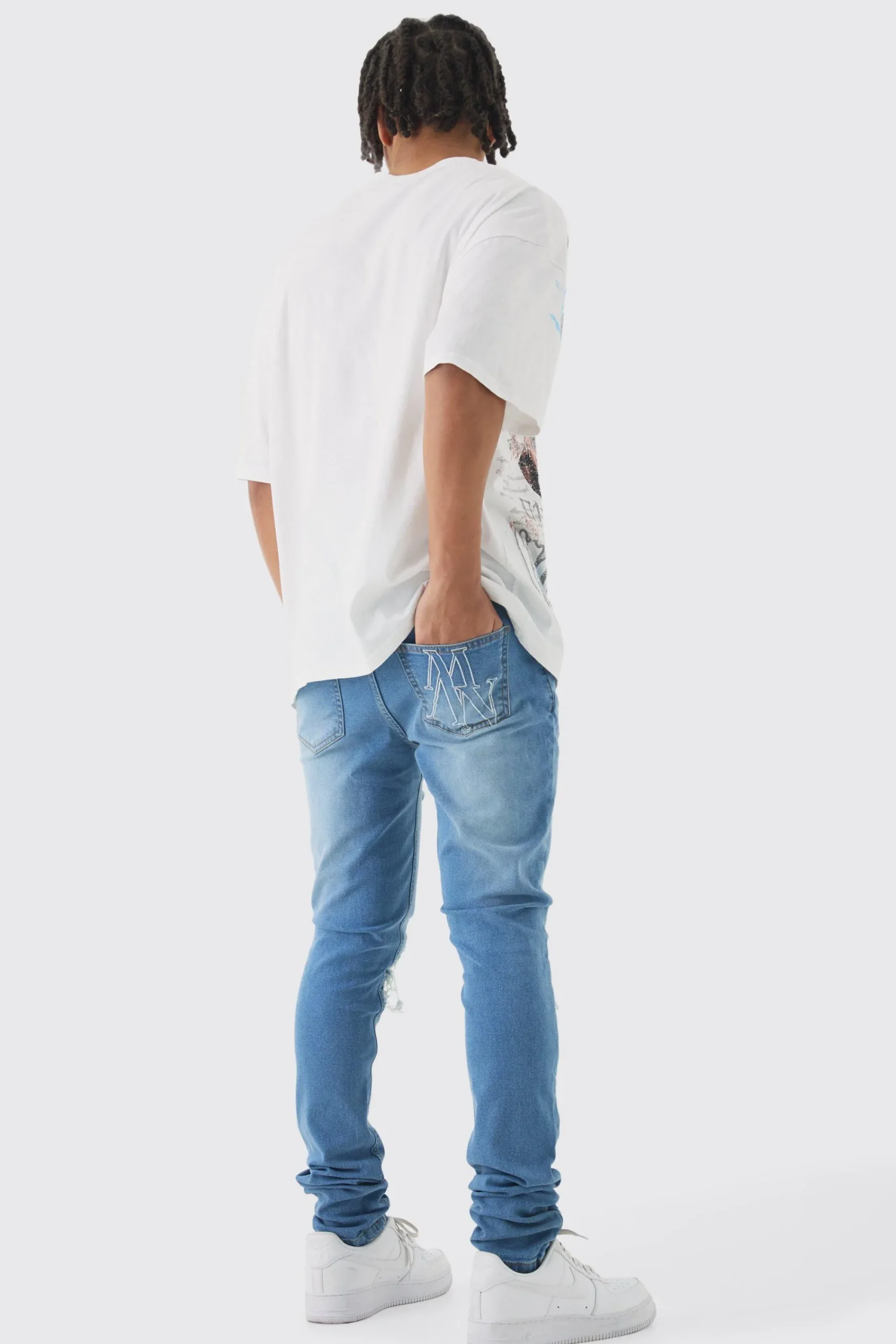 boohooMAN Skinny Stretch Stacked Biker Rip & Repair Jeans | UK| Trousers|Jeans