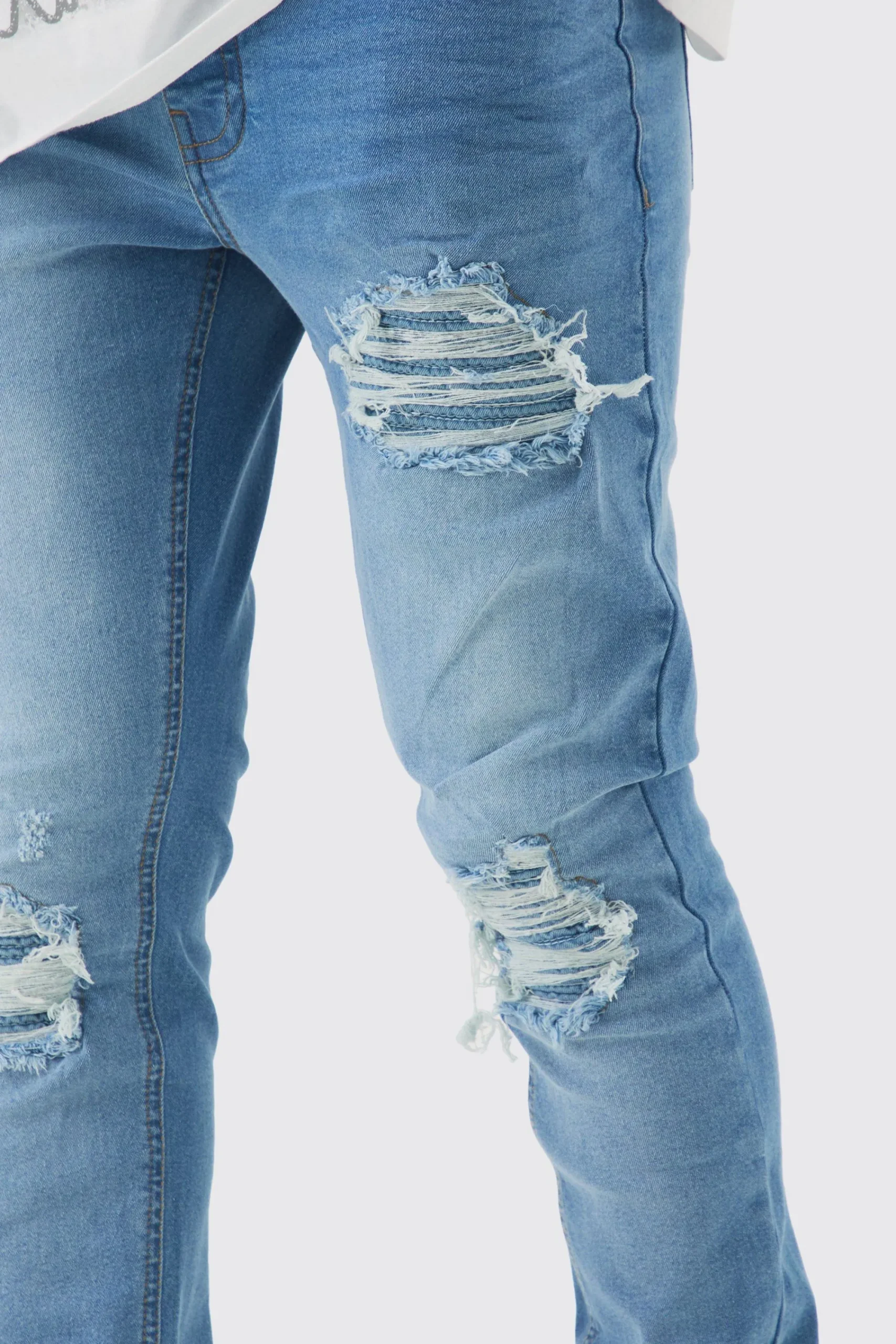 boohooMAN Skinny Stretch Stacked Biker Rip & Repair Jeans | UK| Trousers|Jeans