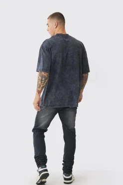 boohooMAN Skinny Stretch Stacked Black PU Biker Rip & Repair Jeans | UK| Trousers|Jeans