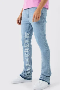 boohooMAN Skinny Stretch Stacked Distressed Embroidered Gusset Jeans | UK| Trousers|Jeans