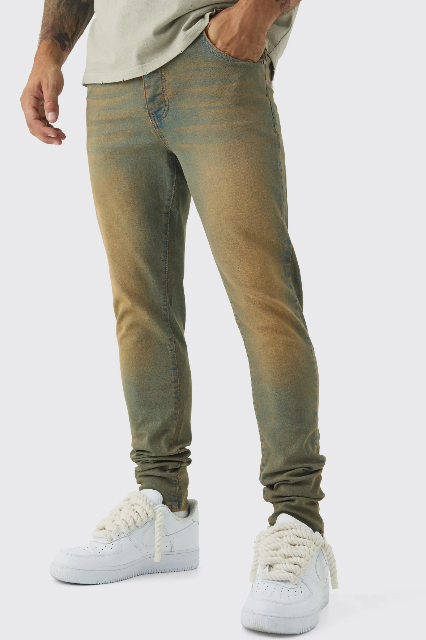 boohooMAN Skinny Stretch Washed Tinted Jeans | UK| Trousers|Jeans