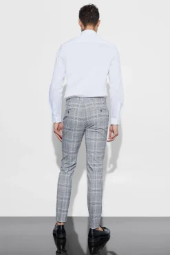 boohooMAN Skinny Tapered Smart Check Trouser With Pintuck | UK| Suits & Tailoring|Trousers
