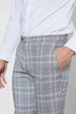 boohooMAN Skinny Tapered Smart Check Trouser With Pintuck | UK| Suits & Tailoring|Trousers