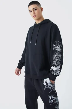 boohooMAN Skull Graphic Pocket Detail Hooded Tracksuit | UK| Tracksuits