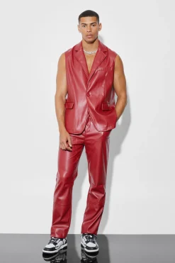 boohooMAN Sleeveless Pu Single Breasted Suit Jacket | UK| Suits & Tailoring