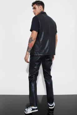 boohooMAN Sleeveless Pu Single Breasted Suit Jacket | UK| Suits & Tailoring