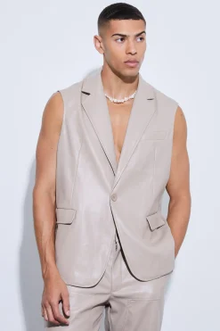 boohooMAN Sleeveless Pu Single Breasted Suit Jacket | UK| Suits & Tailoring