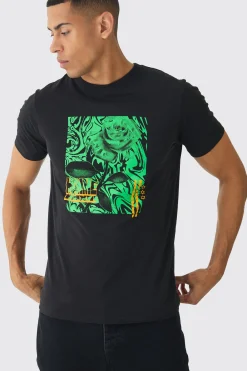 Slim Abstact Rose Print T-Shirt | UK^boohooMAN Online