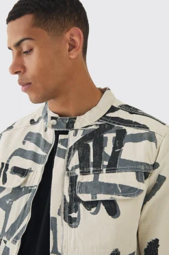 boohooMAN Slim Boxy Denim Graffiti Laser Print Biker Jacket | UK| Sets & Co-Ords|Coats & Jackets