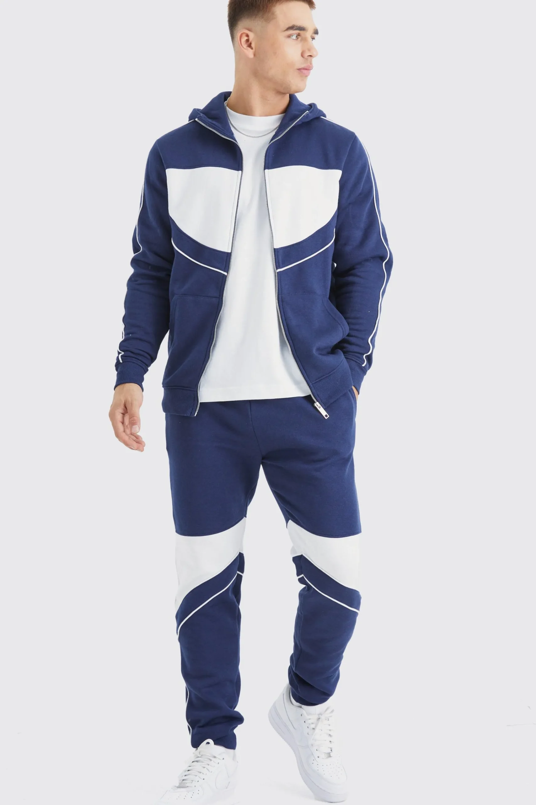 boohooMAN Slim Colour Block Funnel Neck Hooded Tracksuit | UK| Tracksuits
