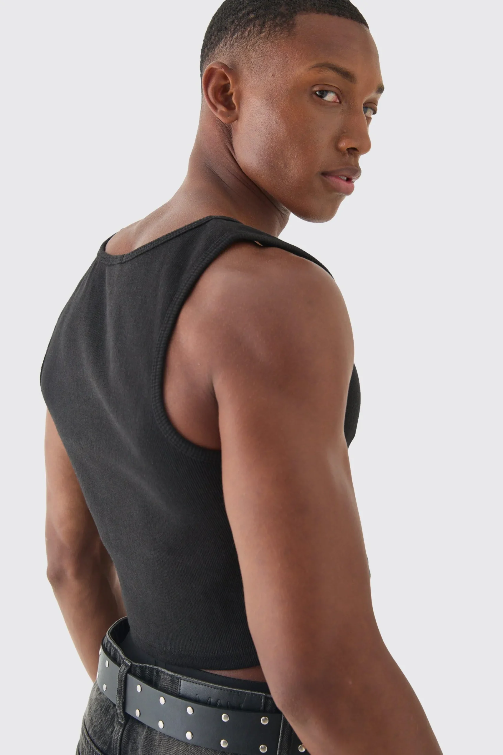 Slim Cropped Square Neck Interlock Vest | UK^boohooMAN Sale