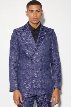 boohooMAN Slim Double Breasted Paisley Jacquard Blazer | UK| Suits & Tailoring