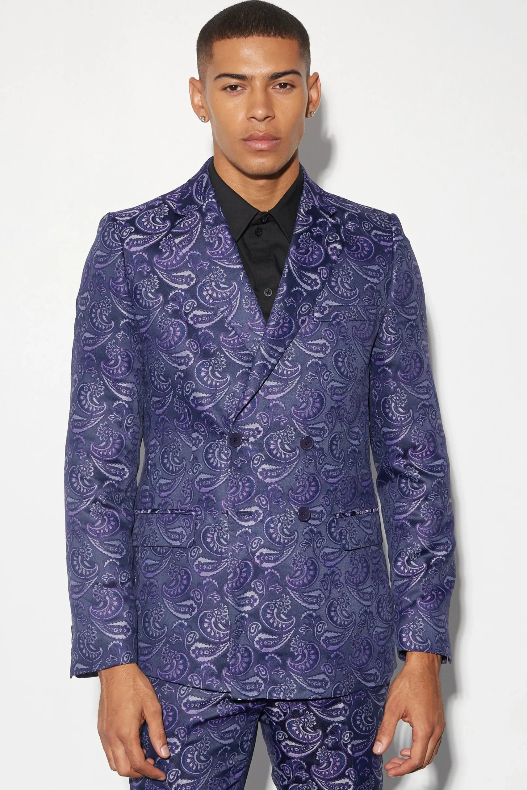 boohooMAN Slim Double Breasted Paisley Jacquard Blazer | UK| Suits & Tailoring