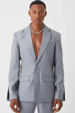 boohooMAN Slim Fit Blazer With Rhinestone Embellishment | UK| Suits & Tailoring