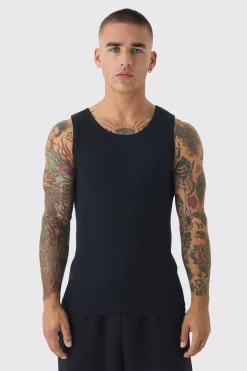 Slim Fit Branded Ribbed Vest | UK^boohooMAN New