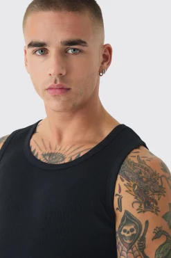 Slim Fit Branded Ribbed Vest | UK^boohooMAN New
