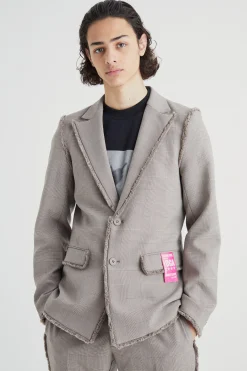 boohooMAN Slim Fit Check Blazer With Distressed Seams | UK| Suits & Tailoring