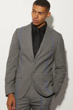 boohooMAN Slim Fit Check Contrast Stitch Suit | UK| Suits & Tailoring