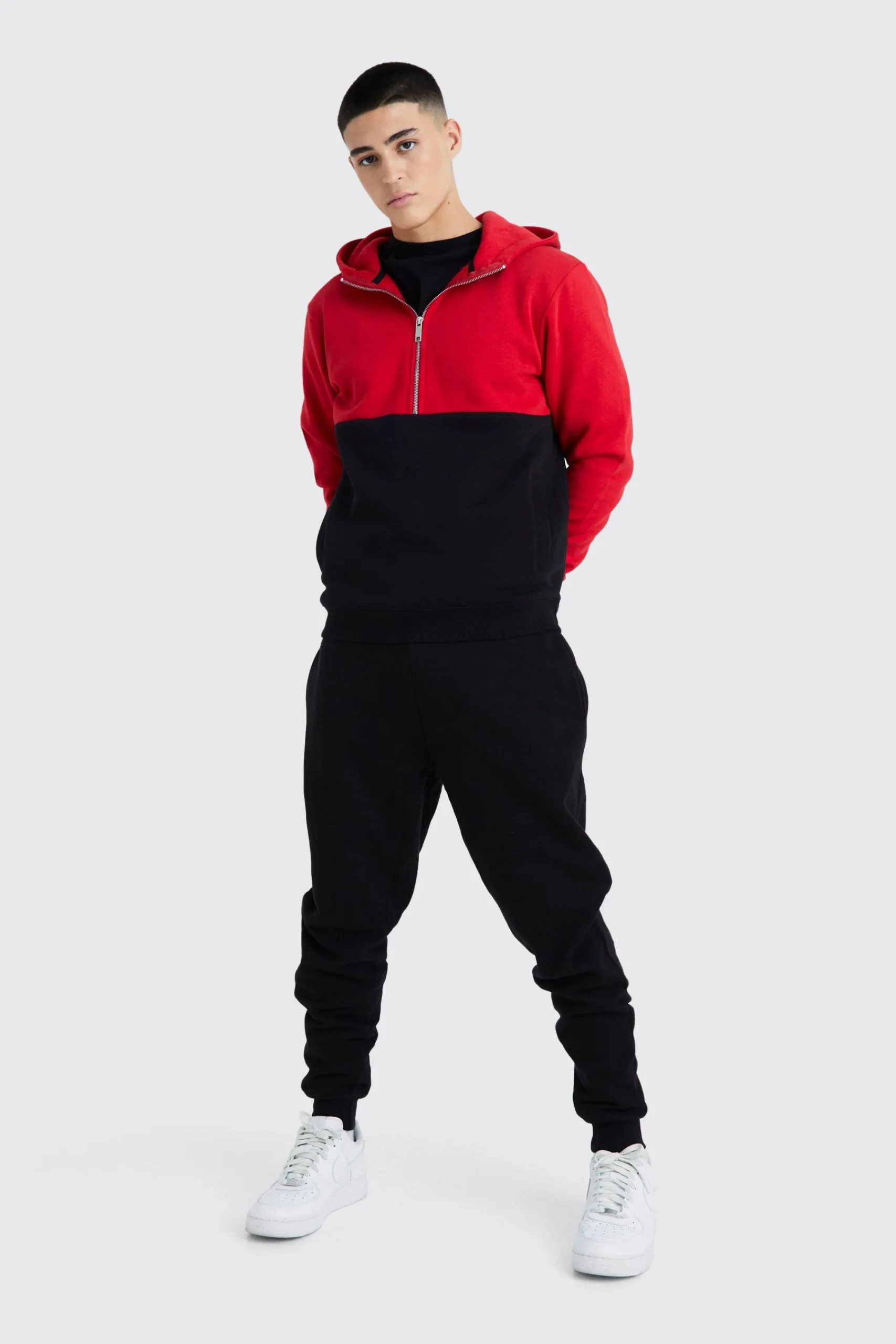 boohooMAN Slim Fit Colour Block Half Zip Tracksuit | UK| Tracksuits