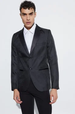 boohooMAN Slim Fit Contrast Lapel Jacquard Suit Jacket | UK| Suits & Tailoring