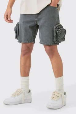 boohooMAN Slim Fit 3d Cargo Pocket Denim Shorts In | UK| Shorts