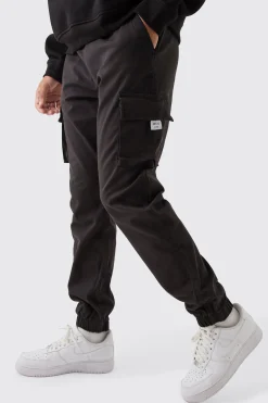 boohooMAN Slim Fit Elasticated Waist Woven Tab Cuffed Cargo Trousers | UK| Trousers|Cargos