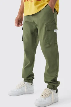 boohooMAN Slim Fit Elasticated Waist Woven Tab Cuffed Cargo Trousers | UK| Trousers|Cargos