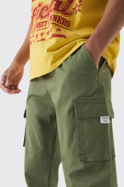 boohooMAN Slim Fit Elasticated Waist Woven Tab Cuffed Cargo Trousers | UK| Trousers|Cargos