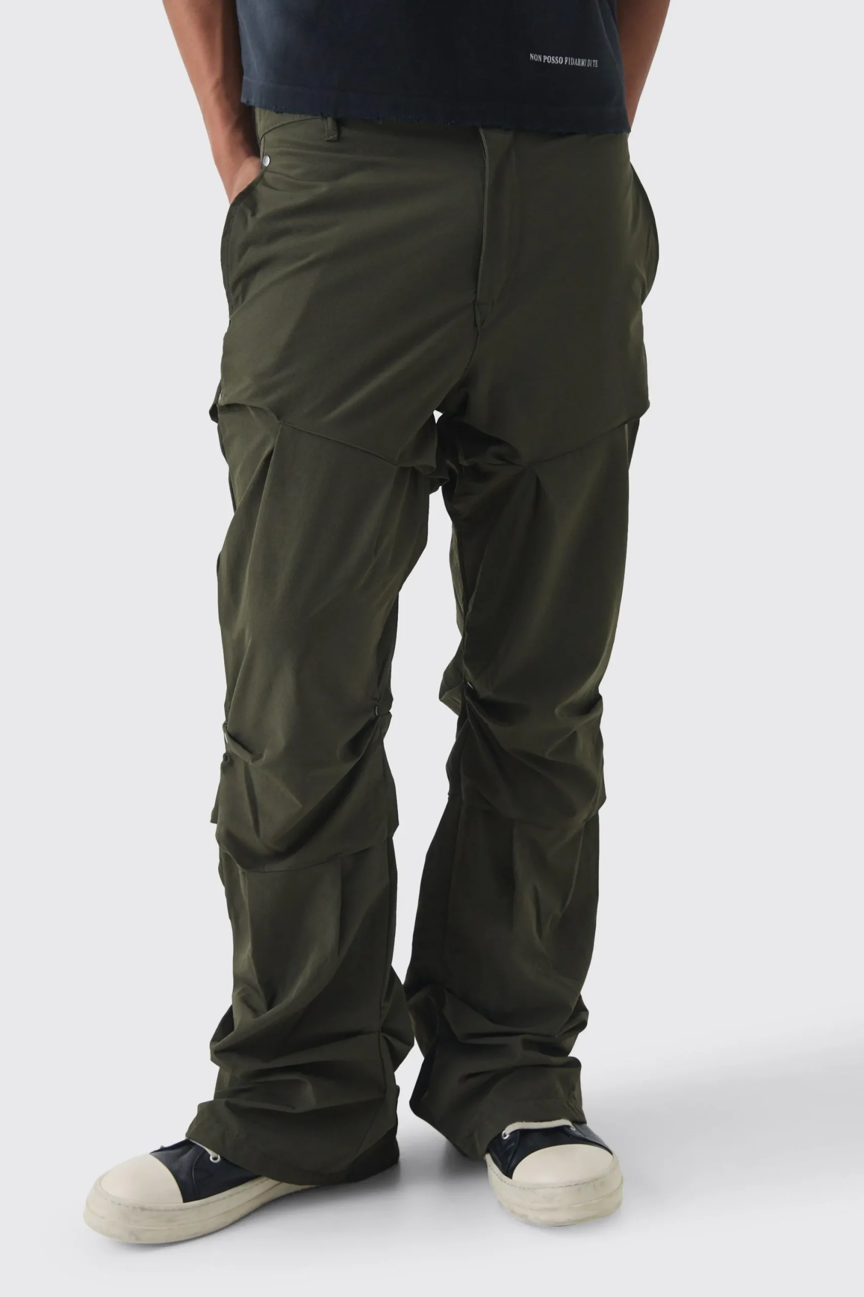 boohooMAN Slim Fit Flare Stacked Trousers With Ruched Detail | UK| Trousers