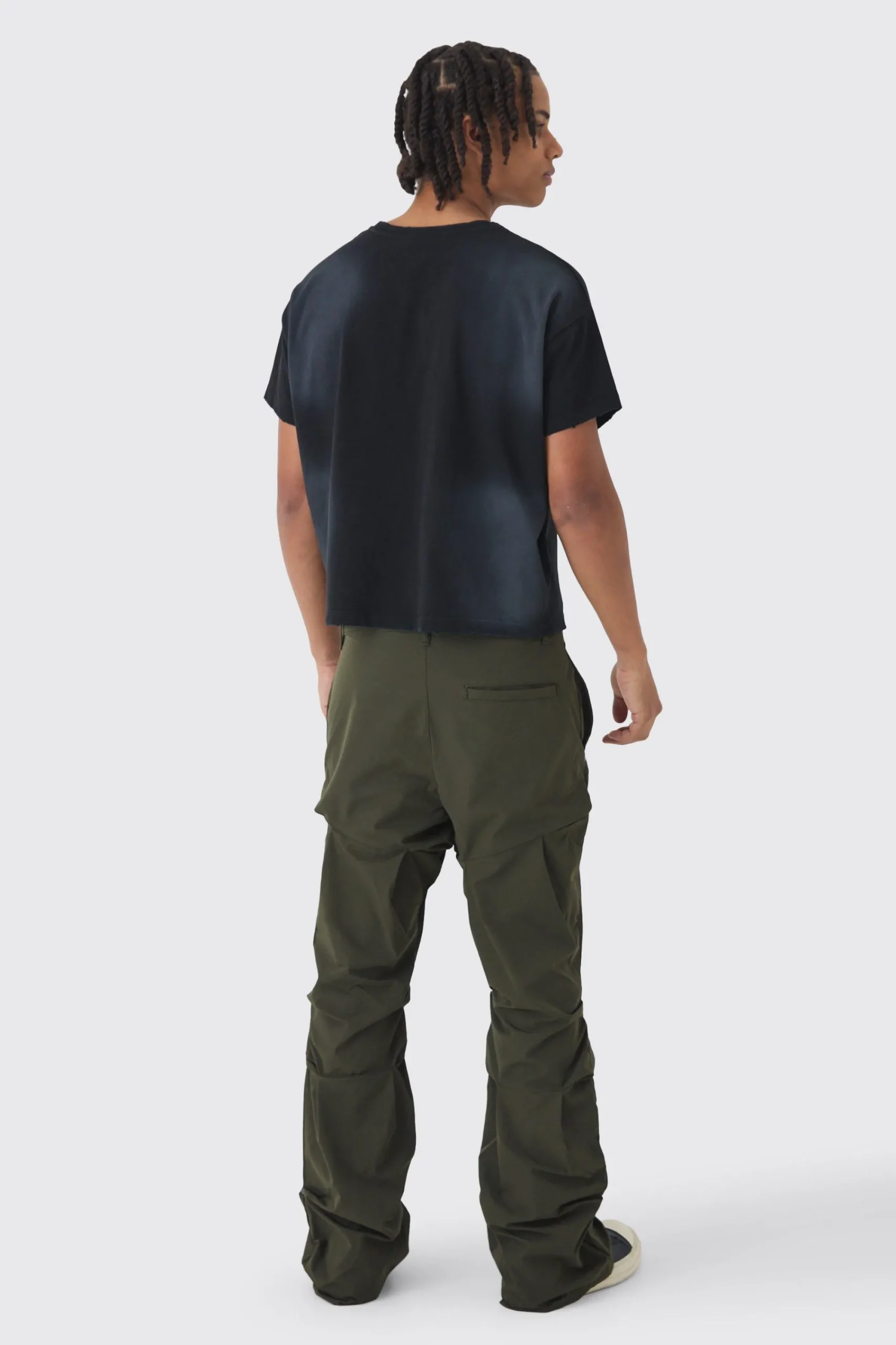 boohooMAN Slim Fit Flare Stacked Trousers With Ruched Detail | UK| Trousers