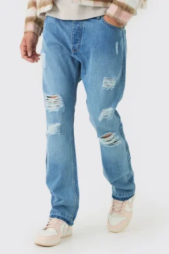 boohooMAN Slim Fit Flared Ripped Knee Jeans With Let Down Hem | UK| Trousers|Jeans