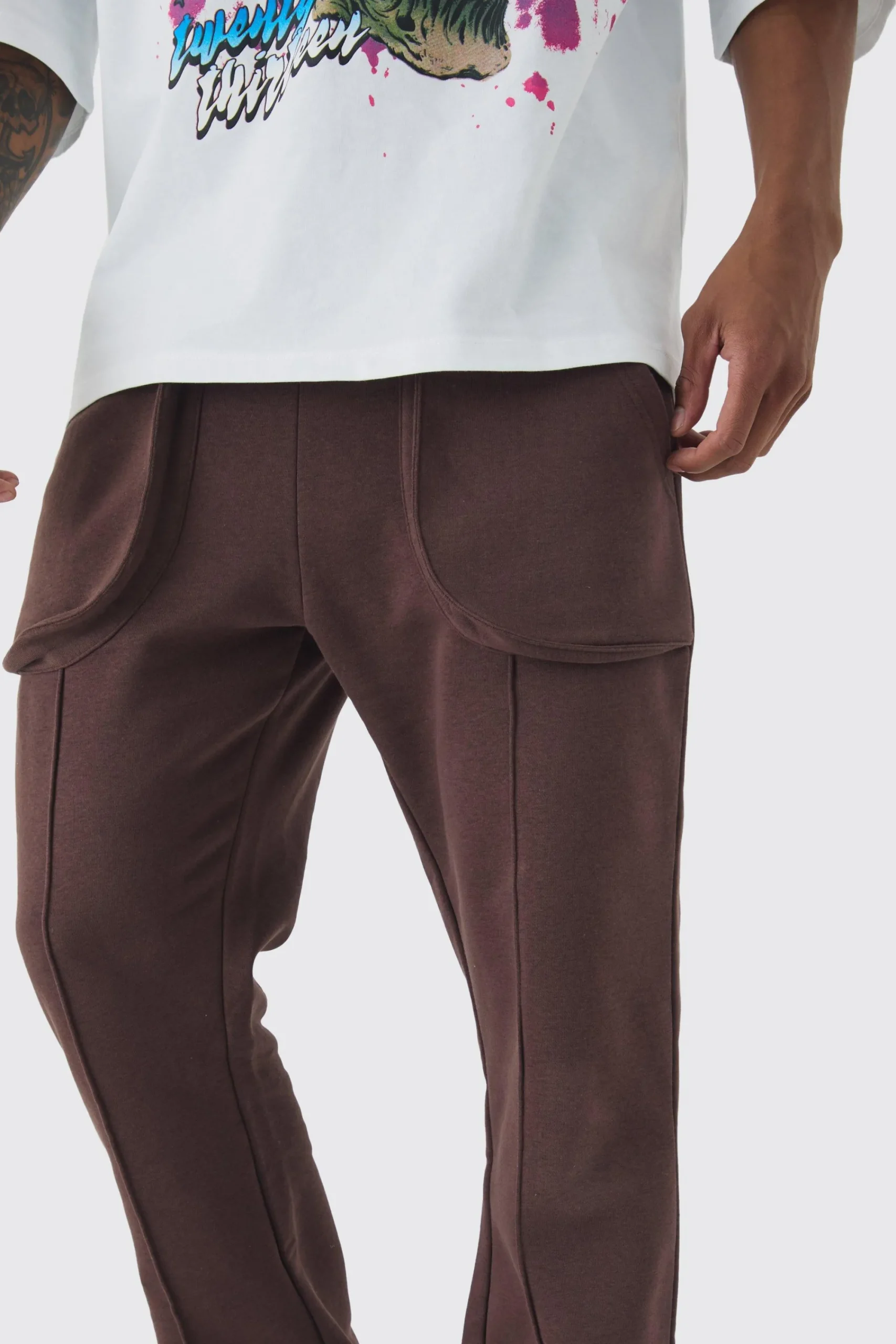 boohooMAN Slim Fit Flared Stacked 3D Pocket Jogger | UK| Trousers|Joggers