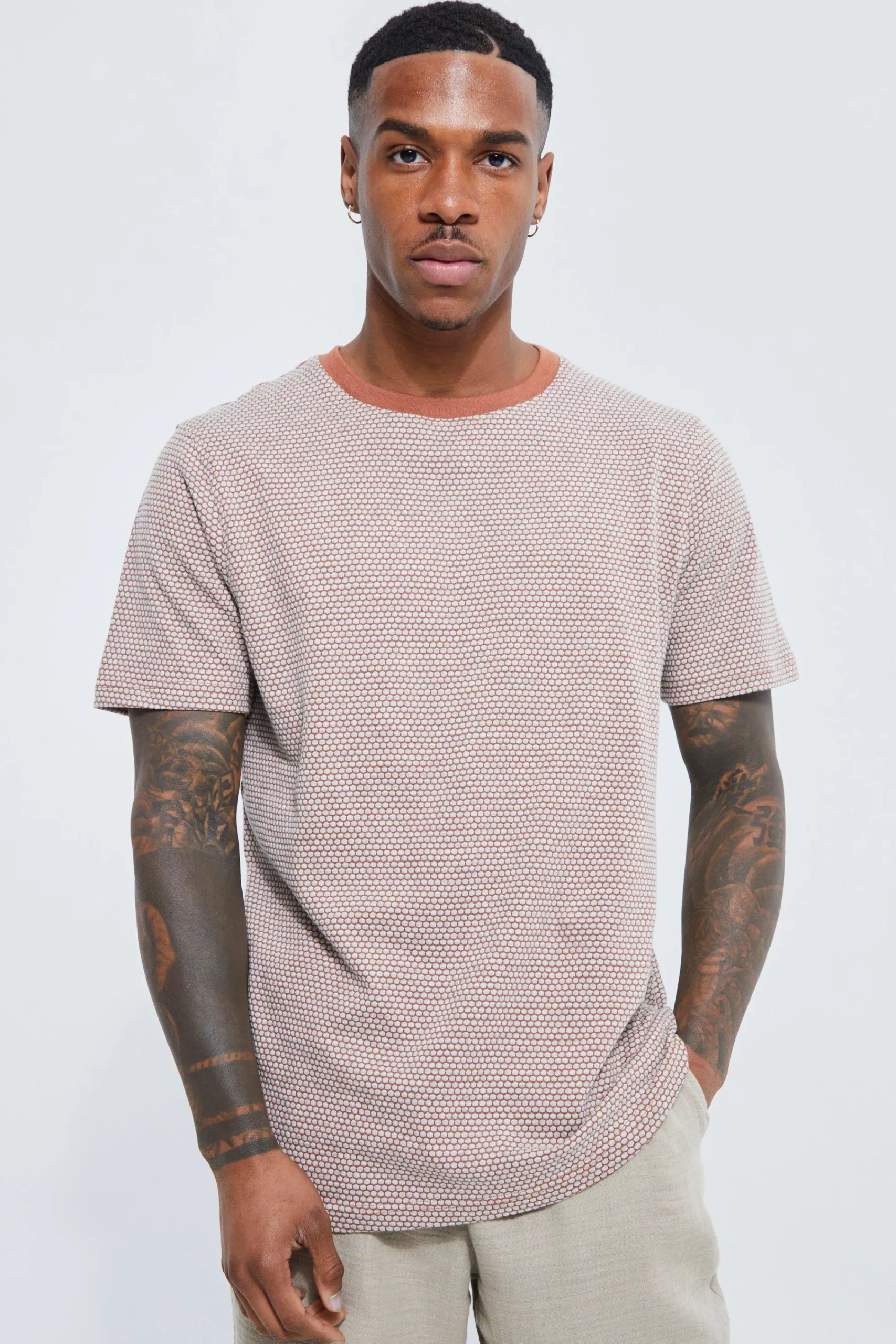 Slim Fit Honeycomb Jacquard T-shirt | UK^boohooMAN