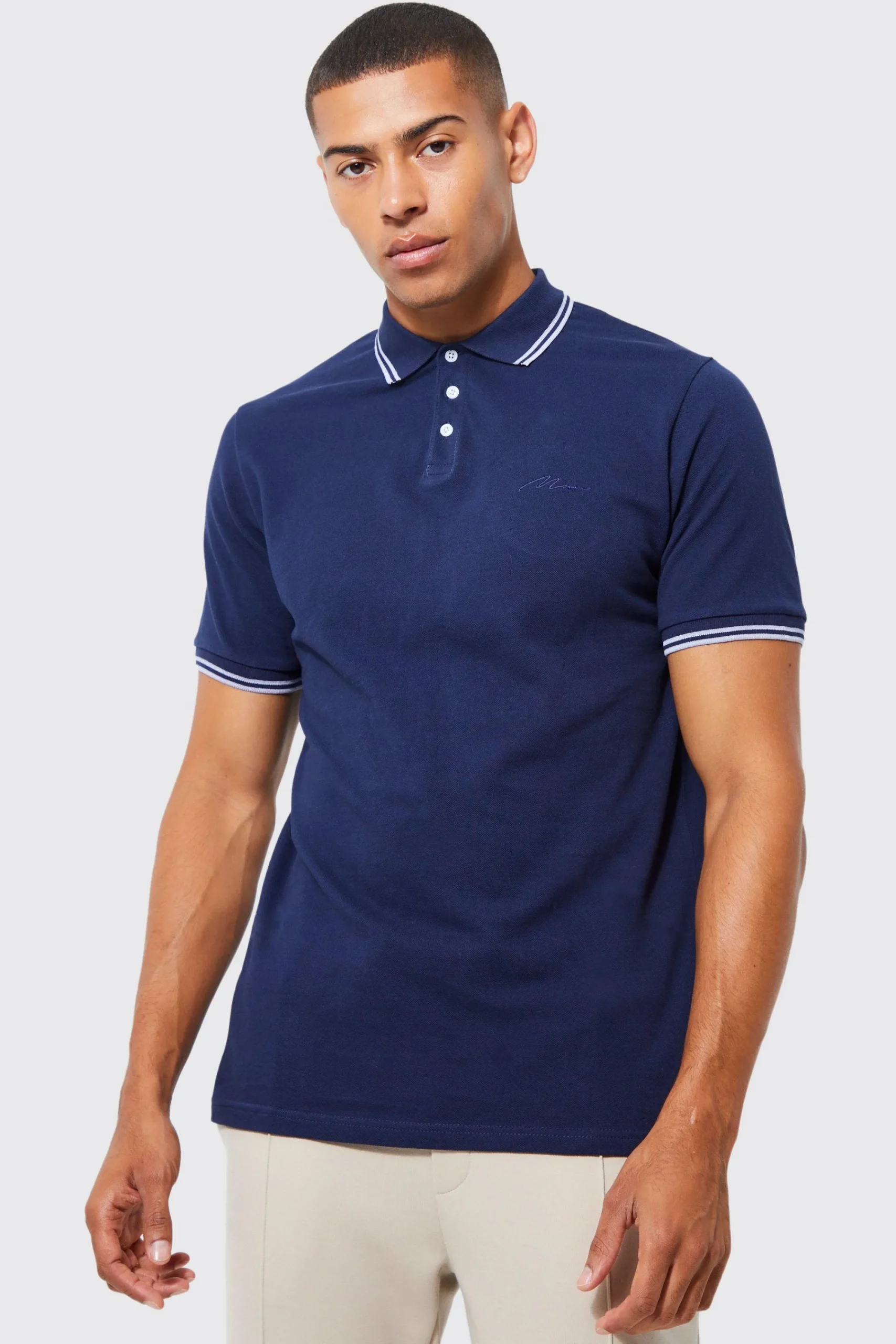 Slim Fit Man Signature Tipped Pique Polo | UK^boohooMAN Best