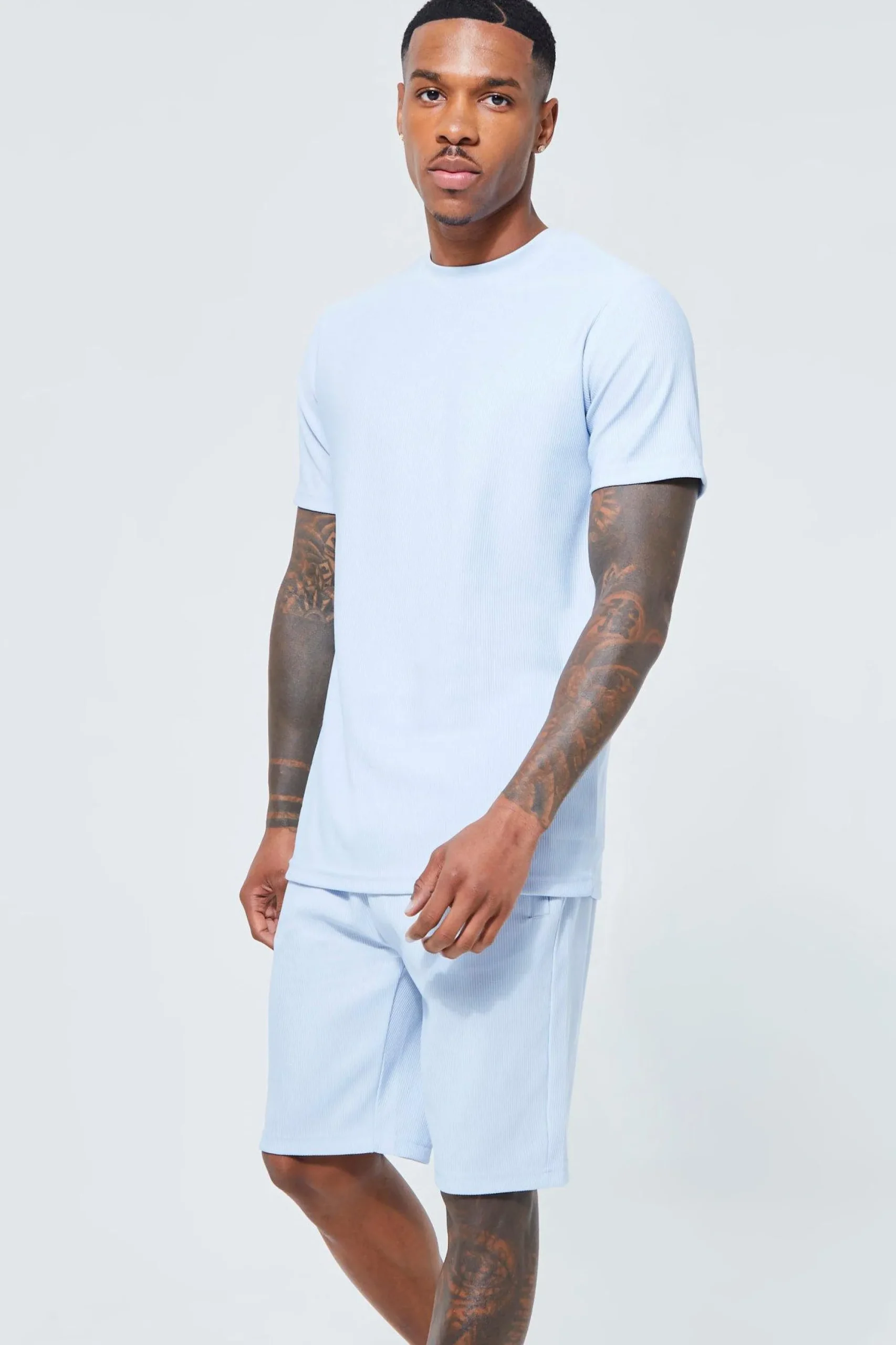 boohooMAN Slim Fit Rib T-shirt And Short Set | UK| Sets & Co-Ords|Tracksuits
