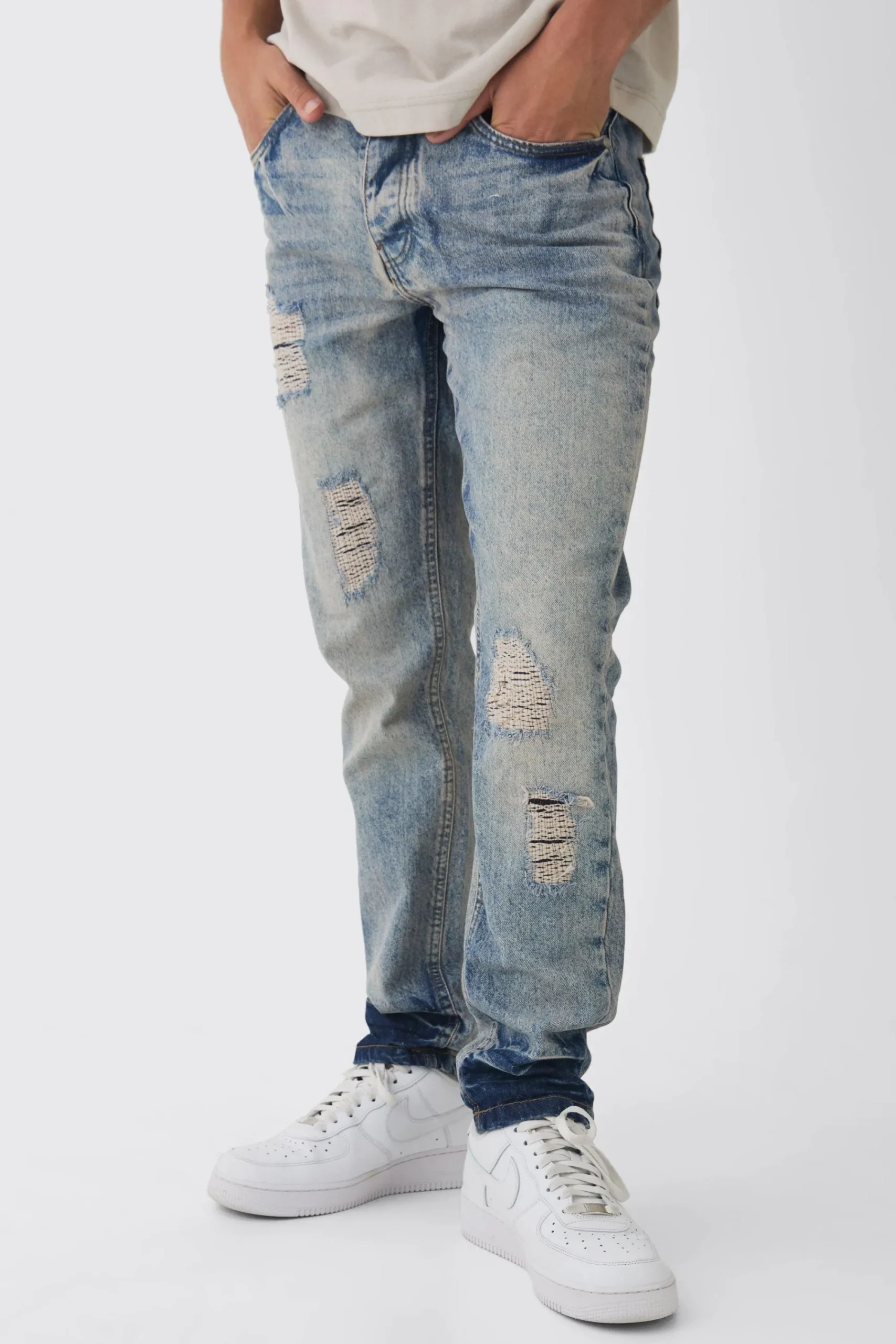 boohooMAN Slim Fit Ripped Stitch Detail Jeans | UK| Trousers|Jeans