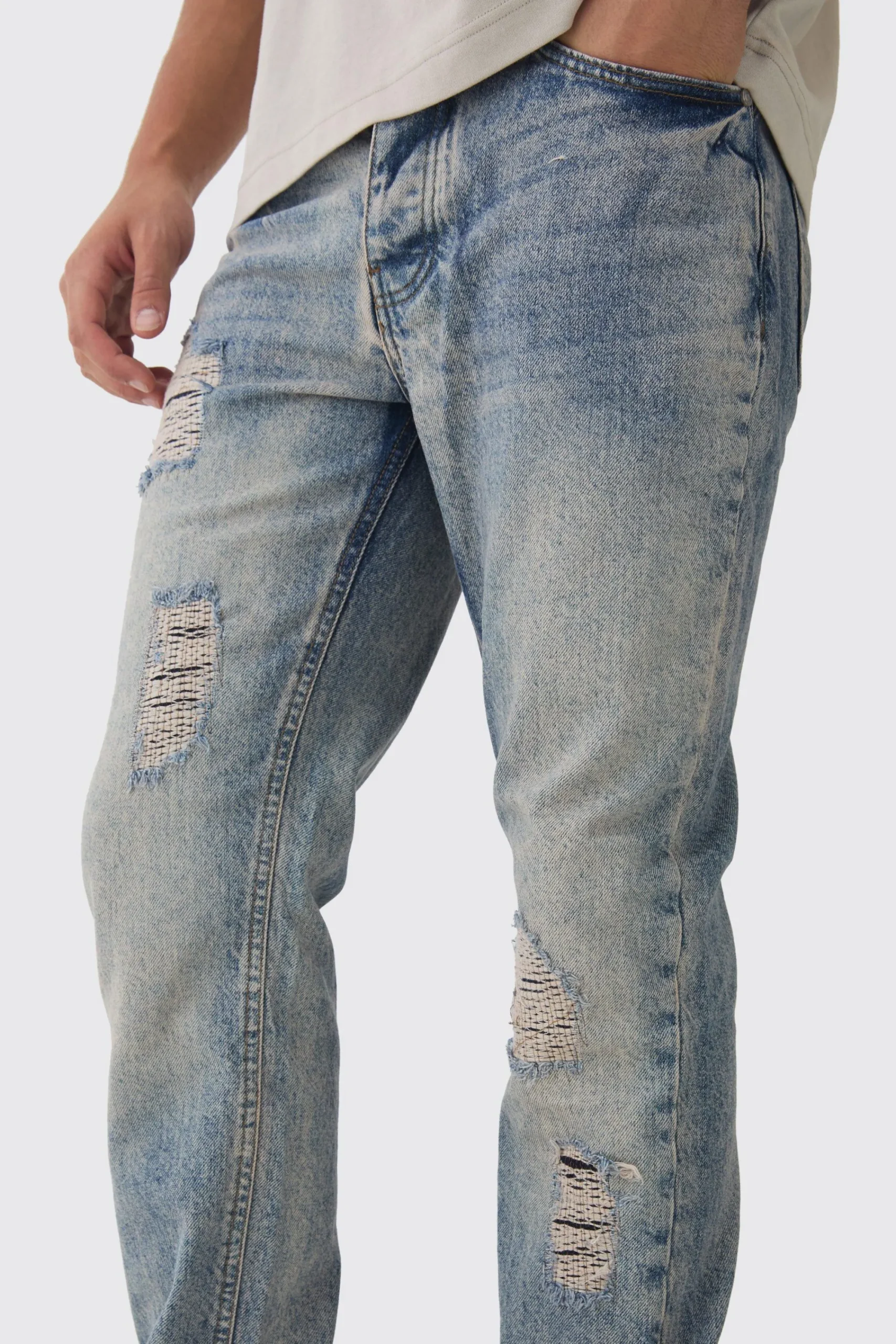 boohooMAN Slim Fit Ripped Stitch Detail Jeans | UK| Trousers|Jeans