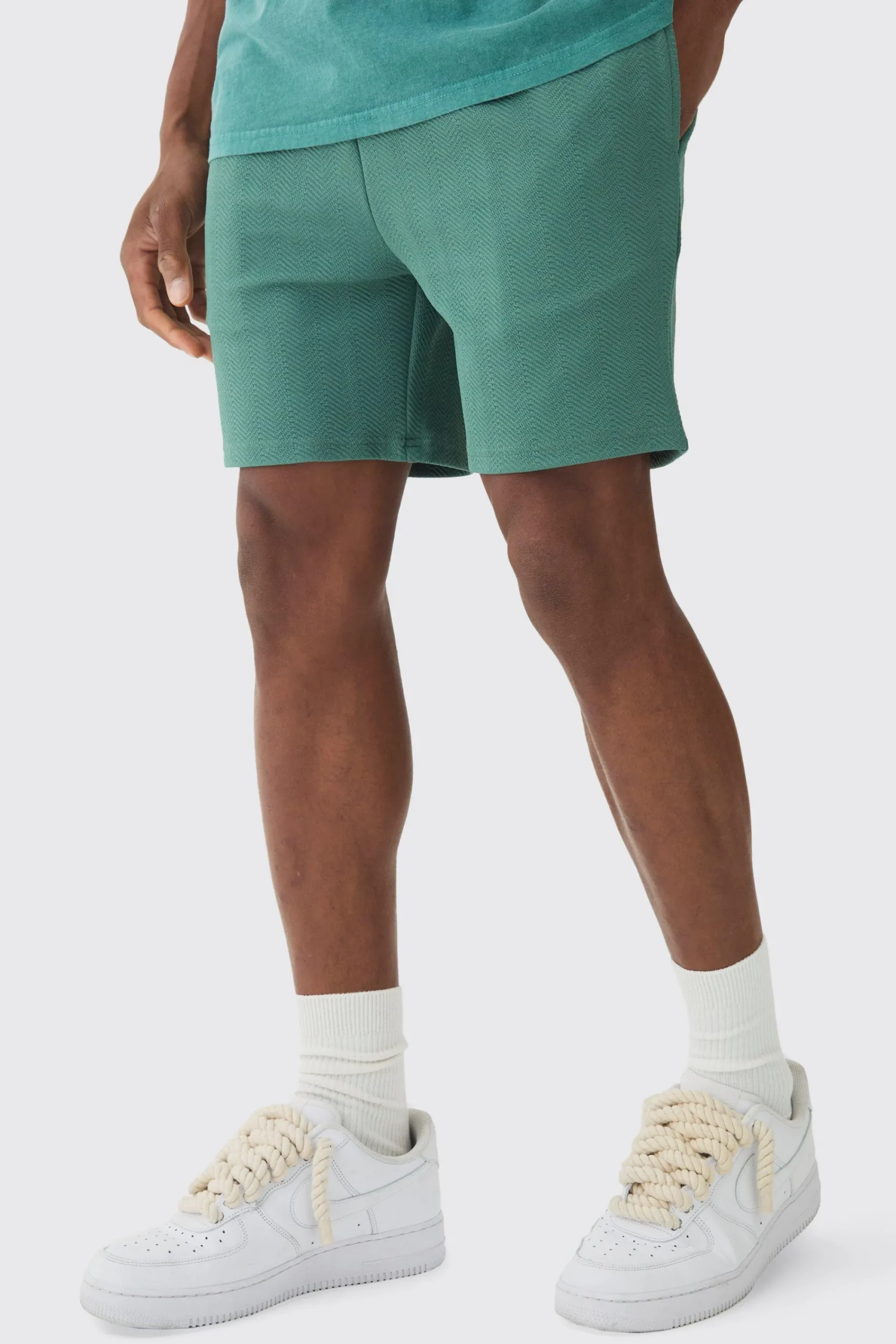 boohooMAN Slim Fit Short Length Herringbone Short | UK| Shorts