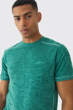 boohooMAN Slim Fit Towelling Piping T-shirt & Short Set | UK| Sets & Co-Ords|Tracksuits