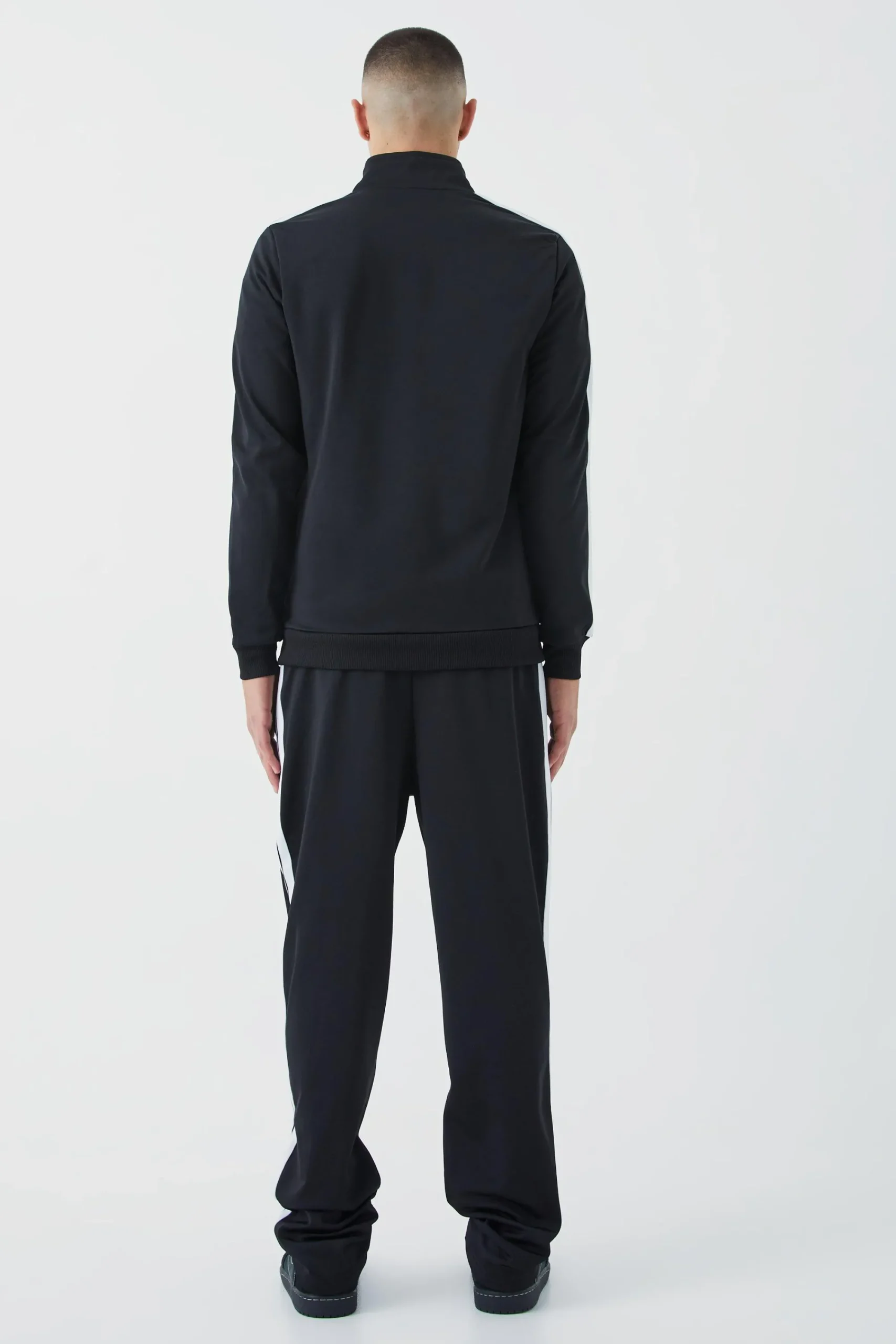 boohooMAN Slim Fit Tricot Side Tape Funnel Neck Tracksuit | UK| Tracksuits