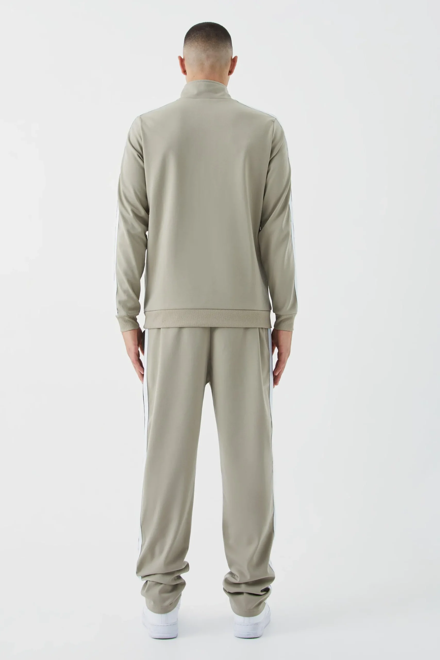 boohooMAN Slim Fit Tricot Side Tape Funnel Neck Tracksuit | UK| Tracksuits