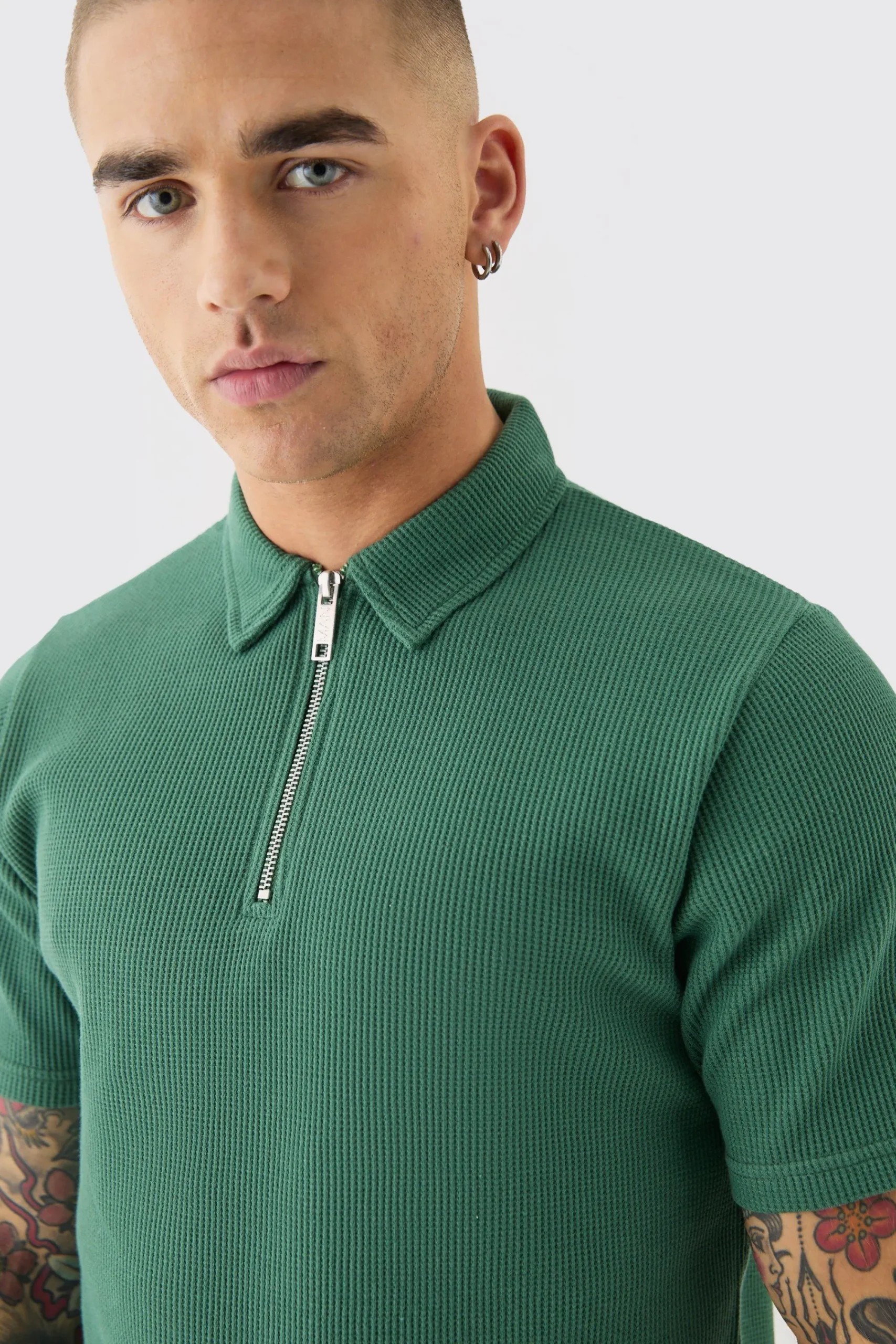 boohooMAN Slim Fit Waffle Polo & Short Set | UK| Tracksuits