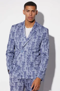 boohooMAN Slim Fit Wrap Dragon Printed Suit Jacket | UK| Suits & Tailoring
