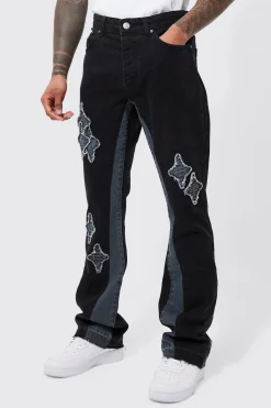 boohooMAN Slim Flare Applique Panel Jeans | UK| Trousers|Jeans