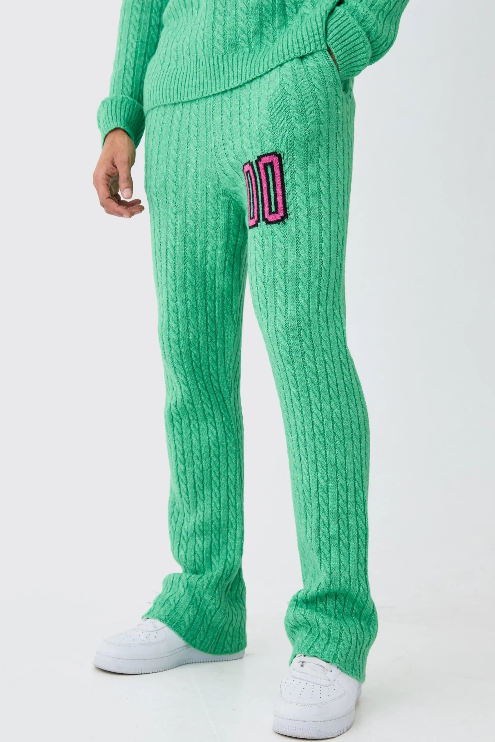 boohooMAN Slim Flare Brushed Cable Knit Joggers | UK| Joggers|Tracksuits