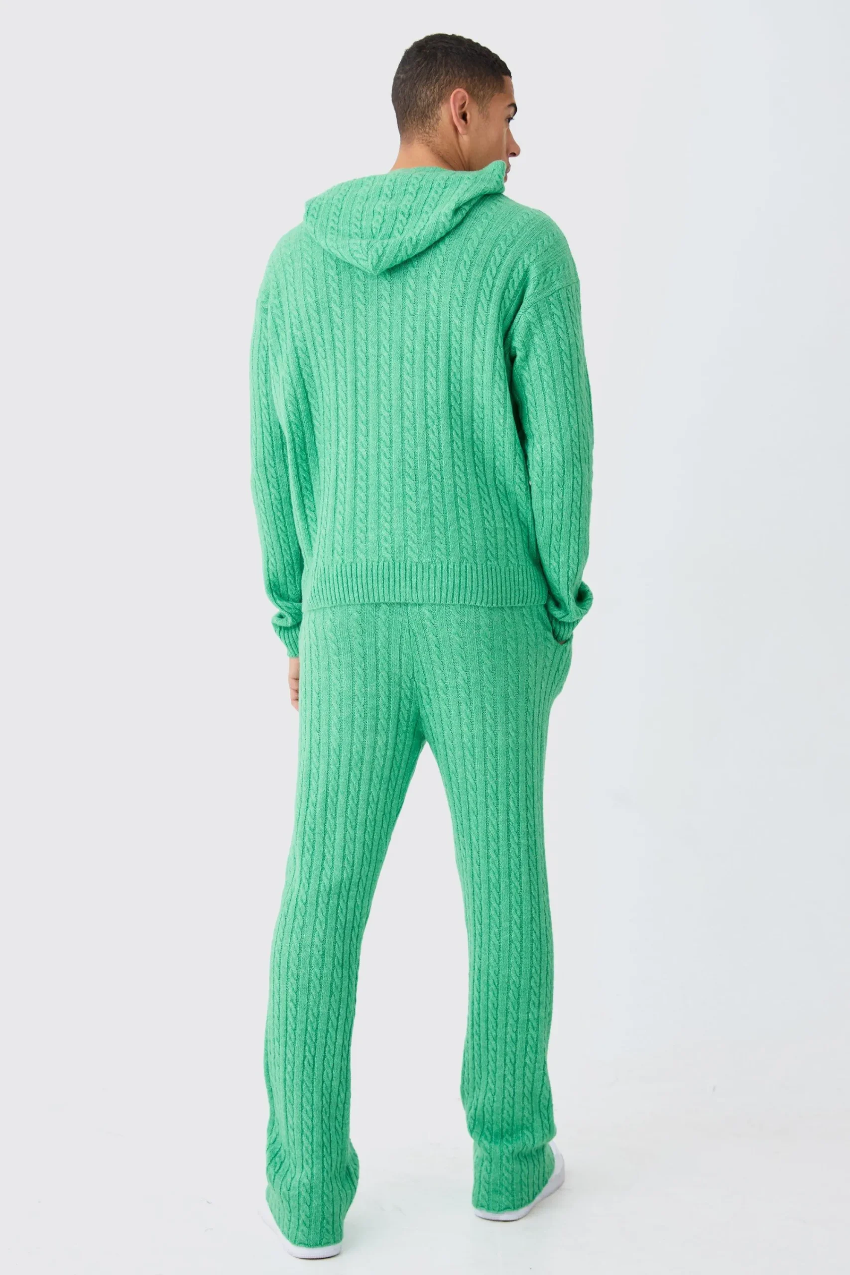 boohooMAN Slim Flare Brushed Cable Knit Joggers | UK| Joggers|Tracksuits