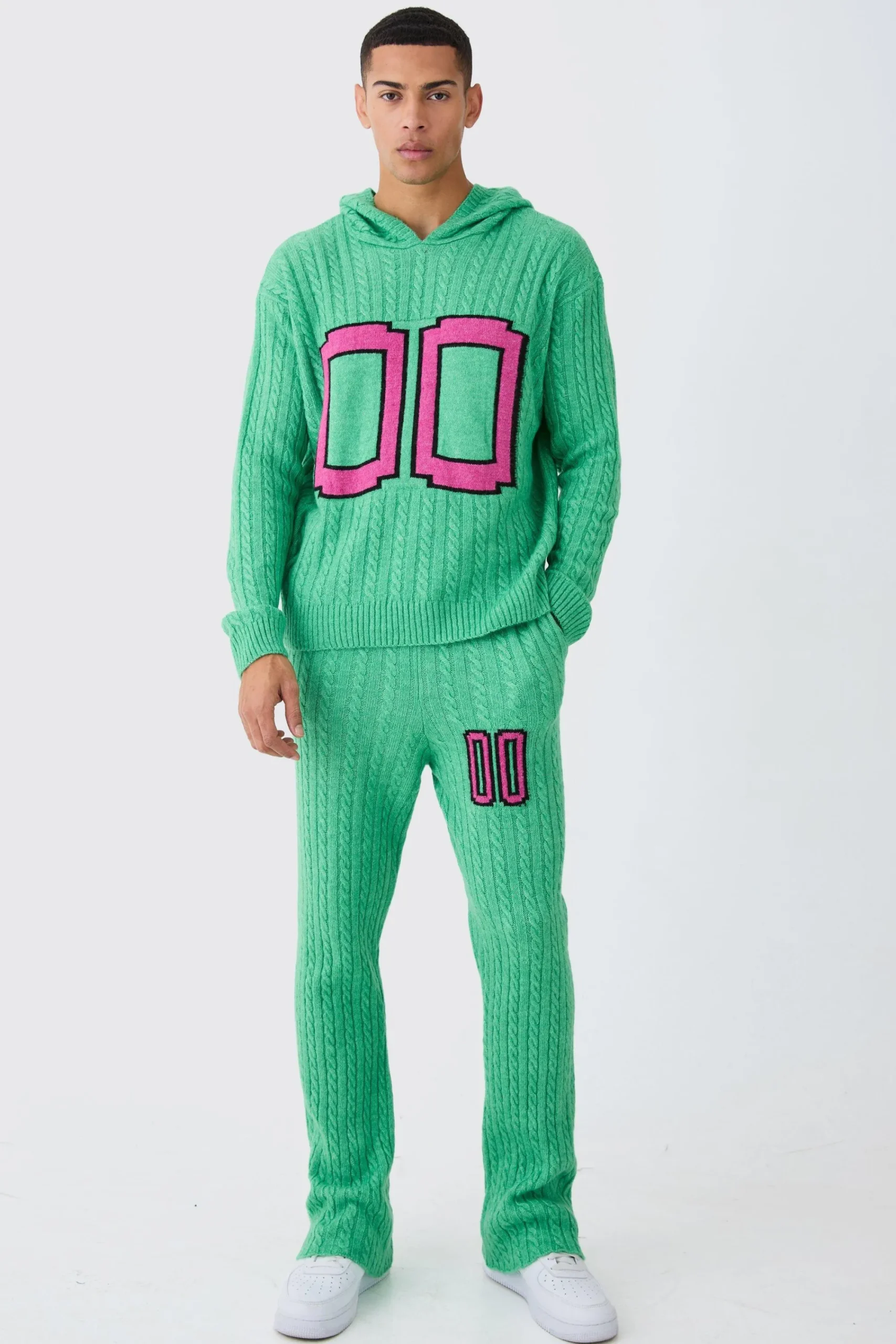 boohooMAN Slim Flare Brushed Cable Knit Joggers | UK| Joggers|Tracksuits